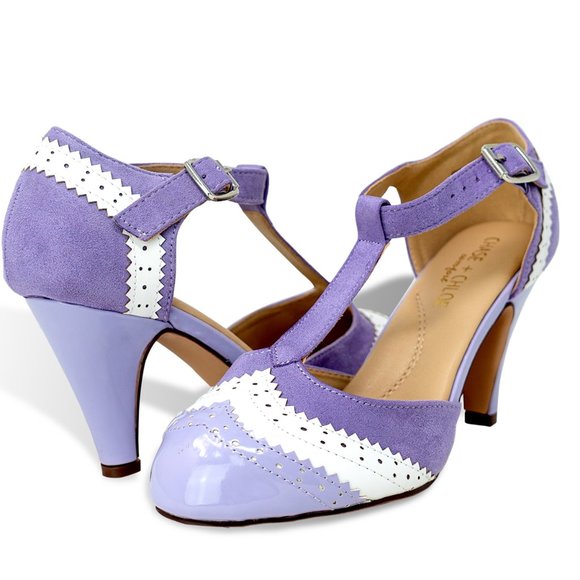 Chase + Chloe Women's Purple T-Strap Heels - Picture 4 of 4